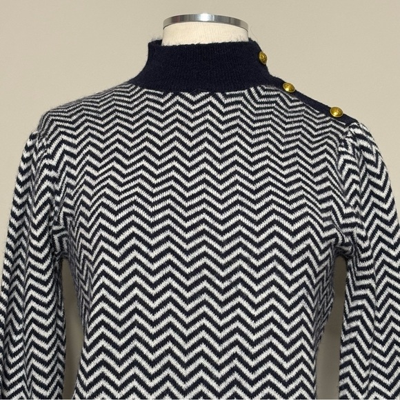 J. Crew Button-detail Mockneck Sweater in Herringbone, XS - Picture 3 of 15